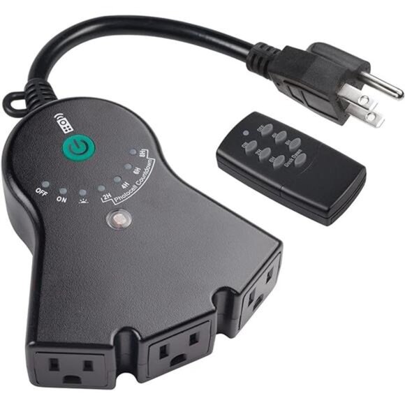 Dusk to Dawn Light Sensor Timer,100FT Range Remote Control with 3Grounded Outlet - Picture 7 of 7